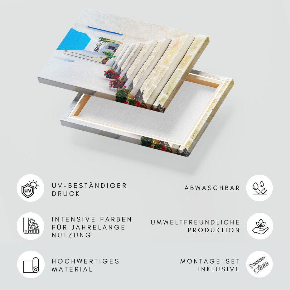 Obraz na płótnie - uliczka, kwiaty, schody