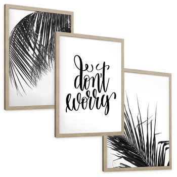 Zestaw obrazy w ramie, plakaty - liście,roślina,czarny - rama drewno