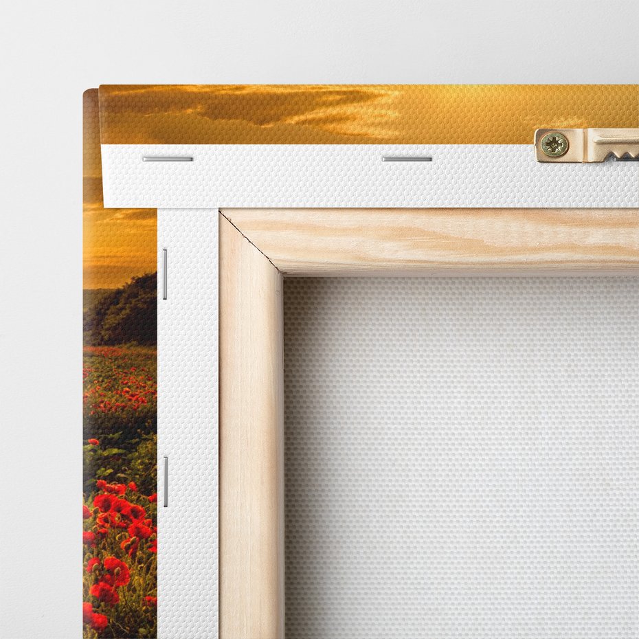 Obraz na płótnie - maki, pole, zachód słońca