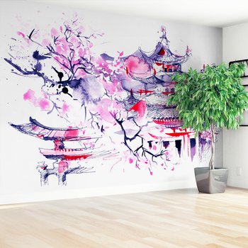 Fototapeta - pagoda, kwiaty, azjatyckie