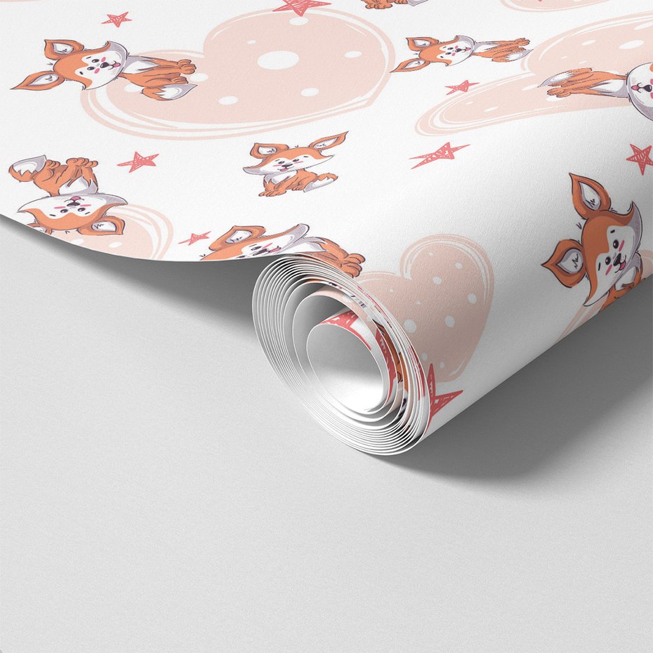 Tapeta - dziecięca, lisy, serca, gwiazdy