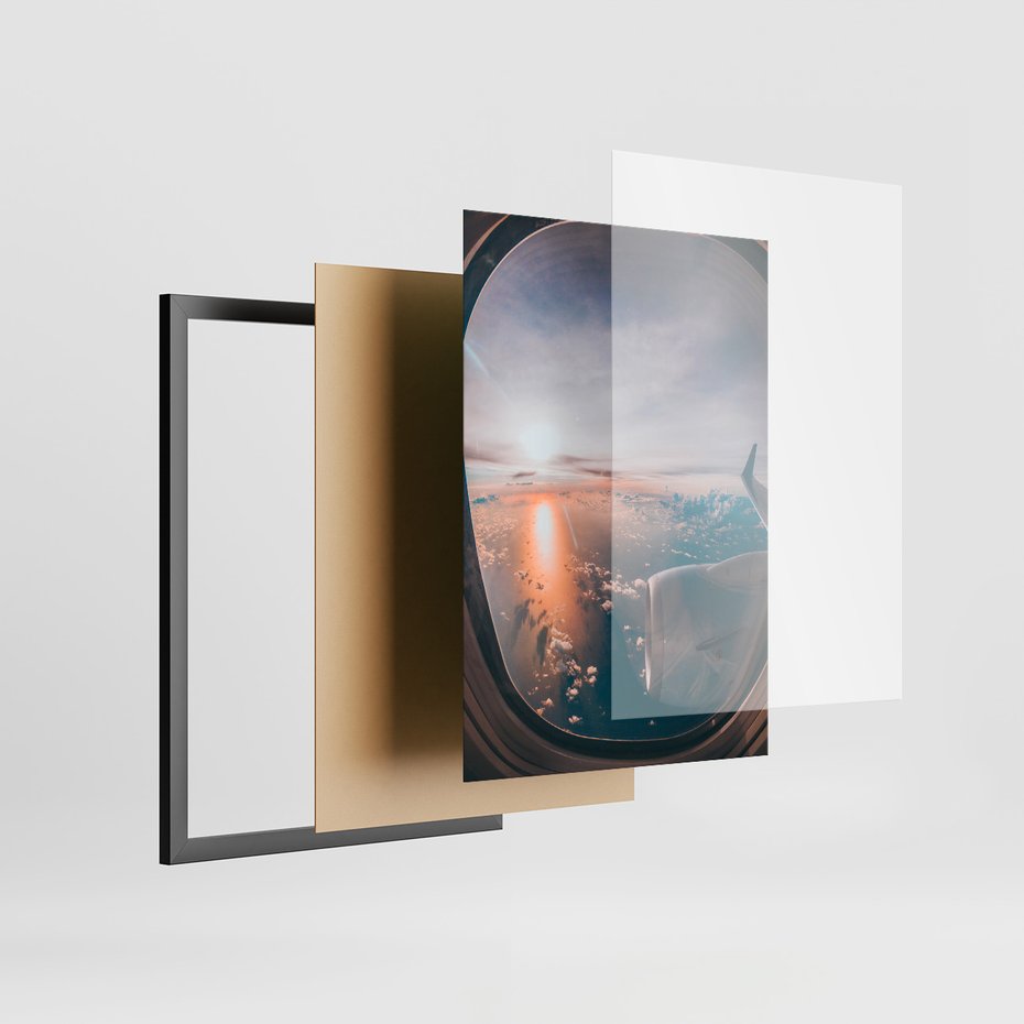 Zestaw obrazy w ramie, plakaty - samolot, niebo, podróż - rama czarna