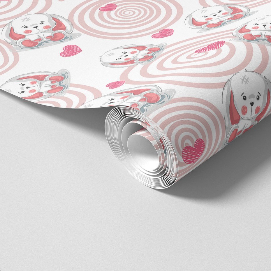 Tapeta - dziecięca, królik, serca, spirale