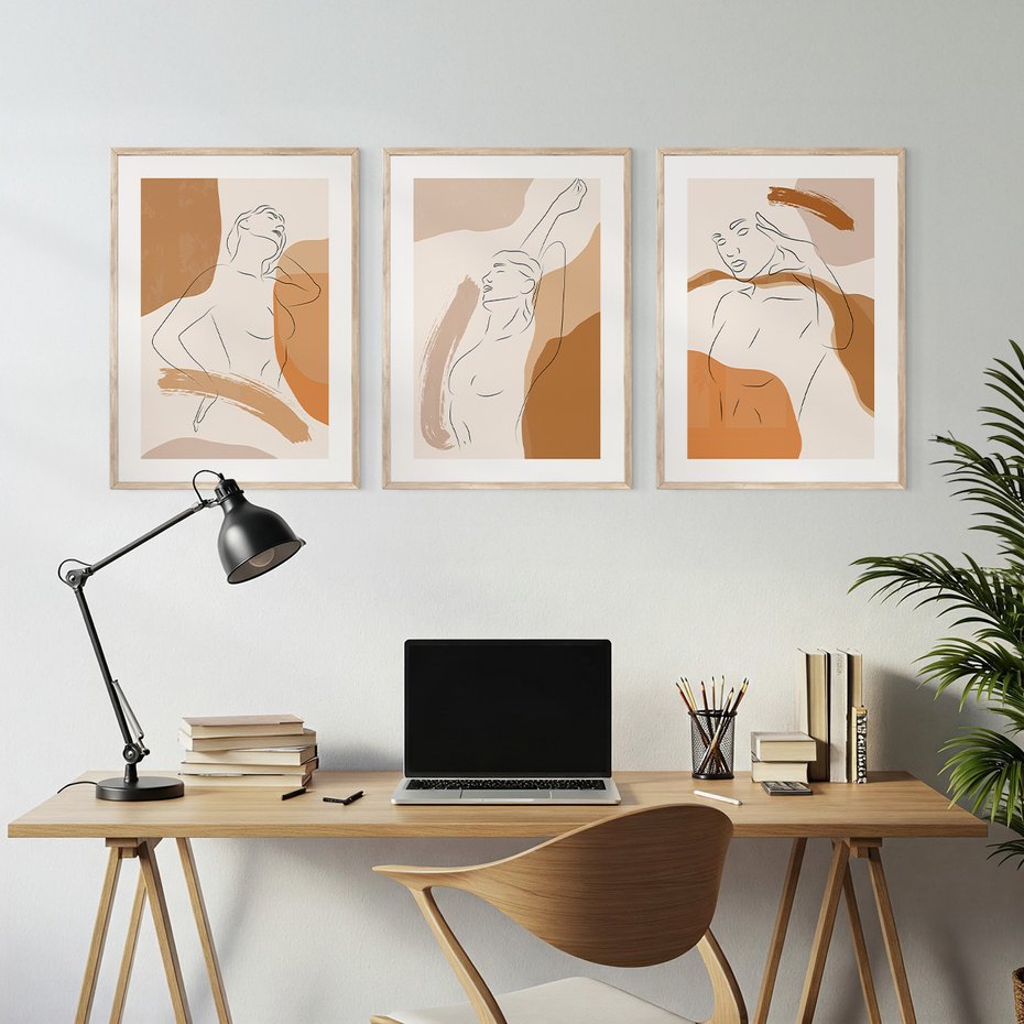 Zestaw obrazy w ramie, plakaty - kobieta, abstrakcja, ciało - rama drewno