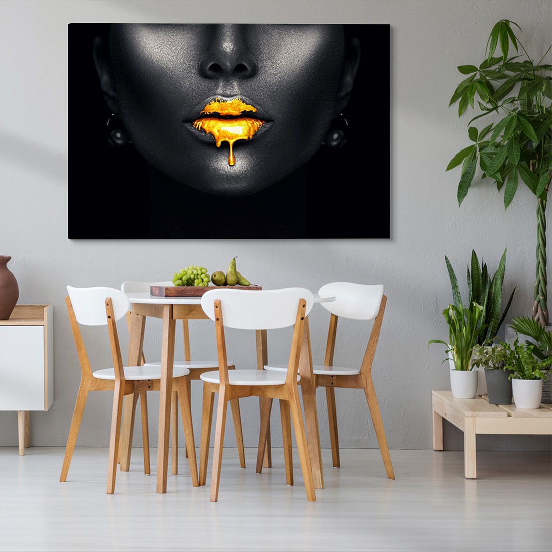 Obraz na płótnie - usta, złoto, czarny