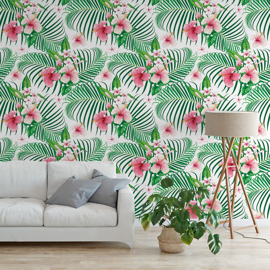 Tapeta - kwiaty, liście, hibiskus