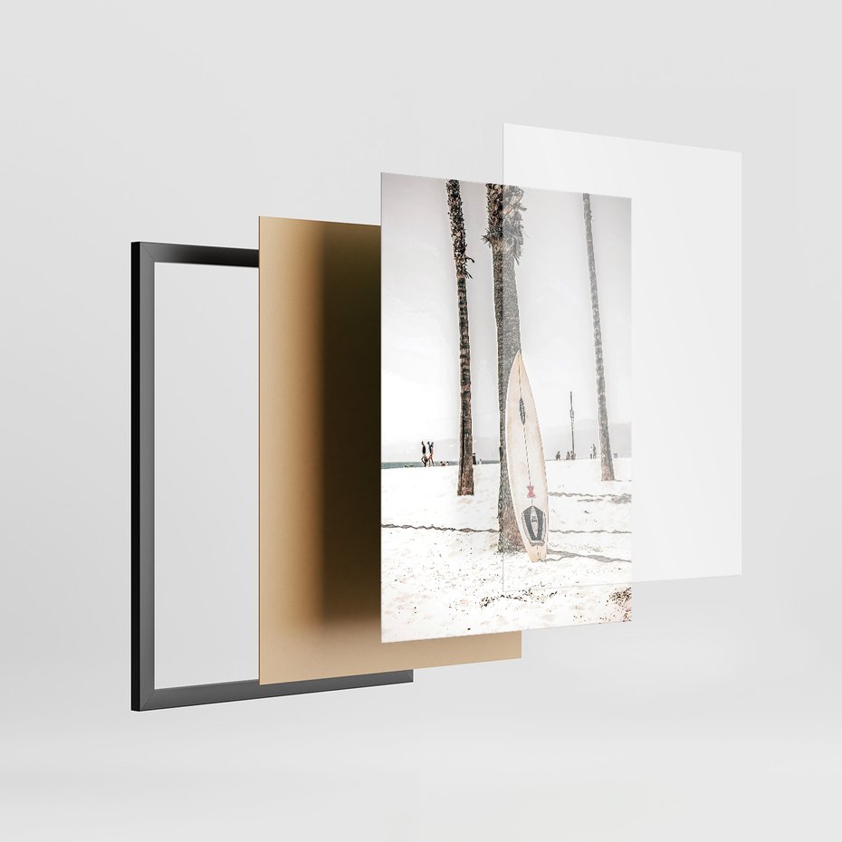 Zestaw obrazy w ramie, plakaty - palmy, plaża, domki - rama czarna