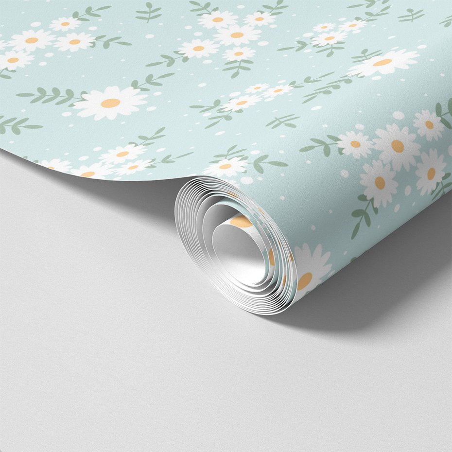 Tapeta - kwiaty, liście, kropki