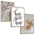 Zestaw obrazy w ramie, plakaty - trawa, beżowy, pismo - rama drewno