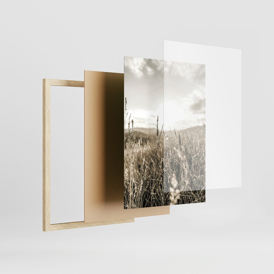 Zestaw obrazy w ramie, plakaty - wieś, natura, budynki - rama drewno