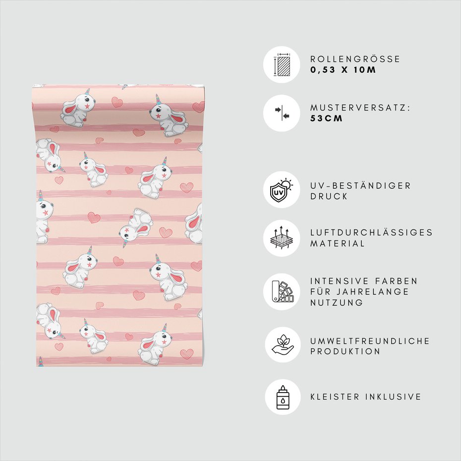 Tapeta - dziecięca, królik, serce, tło