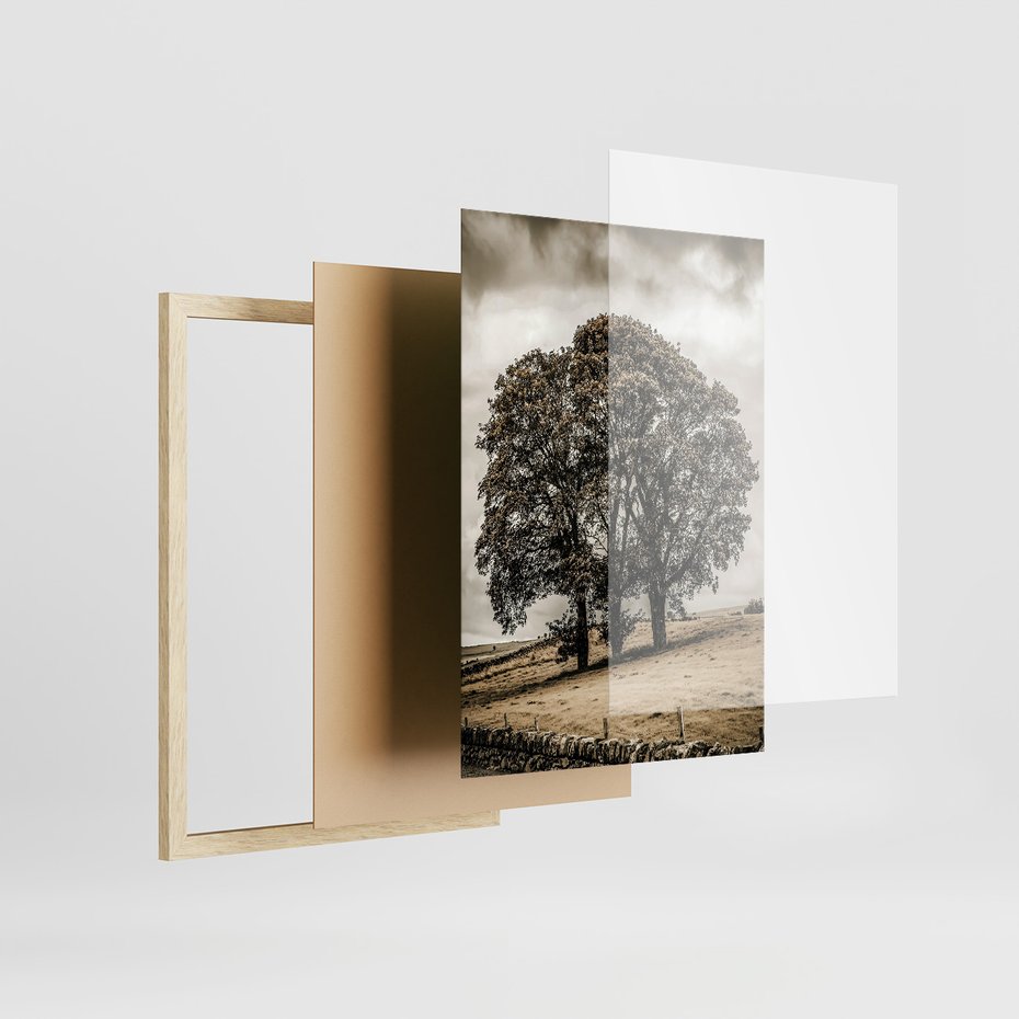 Zestaw obrazy w ramie, plakaty - krajobraz, góry, drzewa - rama drewno
