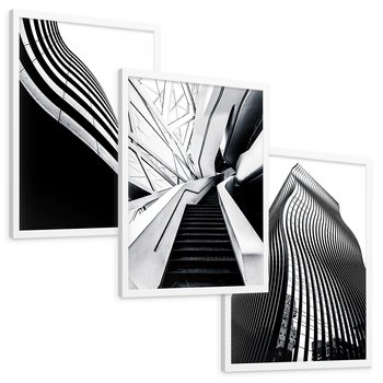 Zestaw obrazy w ramie, plakaty - architektura, budynki, miejski - rama biała