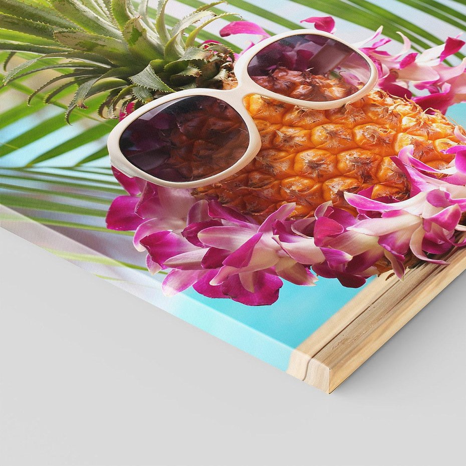 Obraz na płótnie - ananas, okulary, kwiaty
