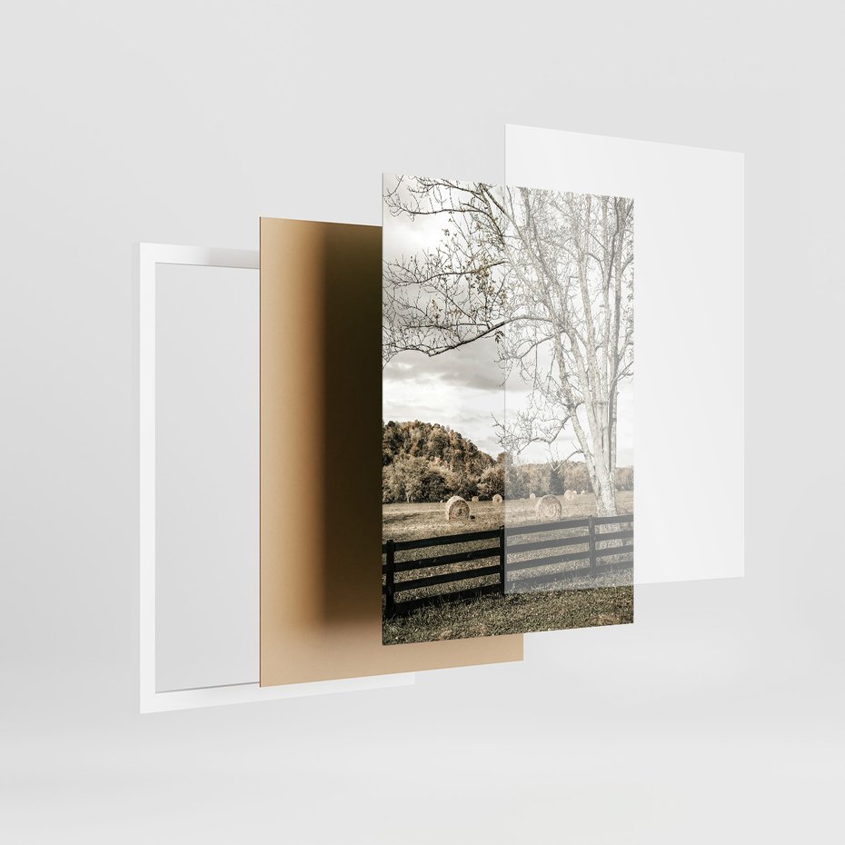 Zestaw obrazy w ramie, plakaty - wieś, pole, siano, - rama biała