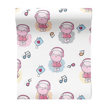 Tapeta - dziecięca, hipopotam, słuchawki, muzyka