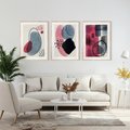 Zestaw obrazy w ramie, plakaty - abstrakcja, pastelowe, plamy, - rama drewno