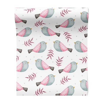 Tapeta - dziecięca, ptaki, liście, kropki