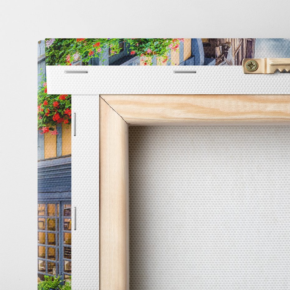 Obraz na płótnie - uliczka, kwiaty, budynki