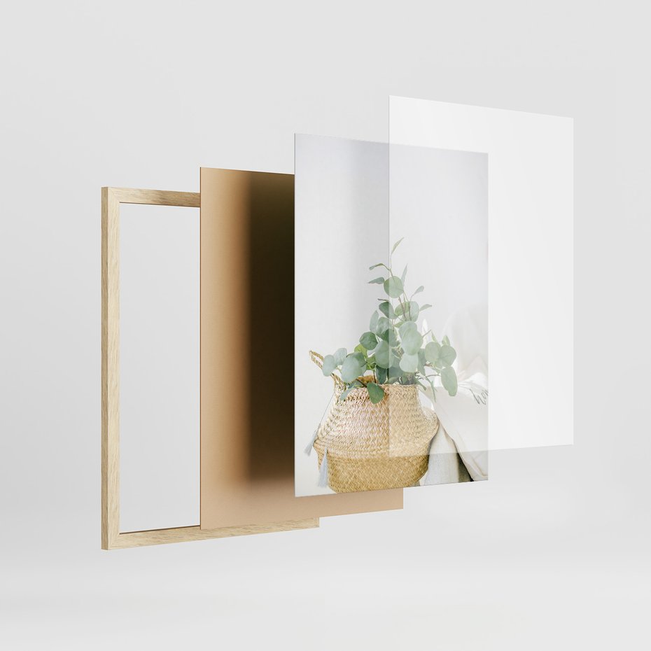 Zestaw obrazy w ramie, plakaty - kwiaty, liście, eukaliptus - rama drewno