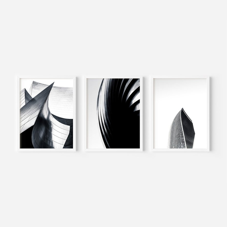 Zestaw obrazy w ramie, plakaty - architektura, budynki, detale - rama biała