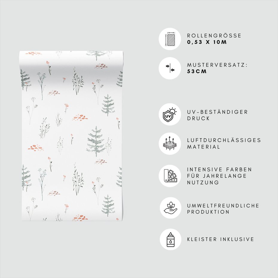 Tapeta - las, kwiaty, drzewa