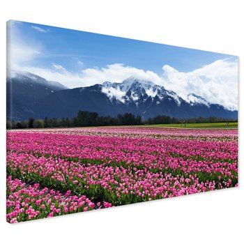 Obraz na płótnie - tulipany, kwiaty, góry