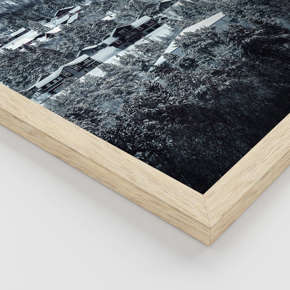 Zestaw obrazy w ramie, plakaty - śnieg, góry, zima - rama drewno