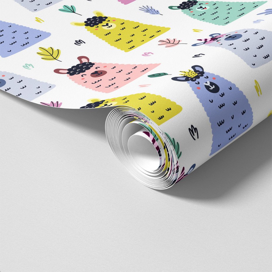 Tapeta - dziecięca, lama, jednorożec, wzór