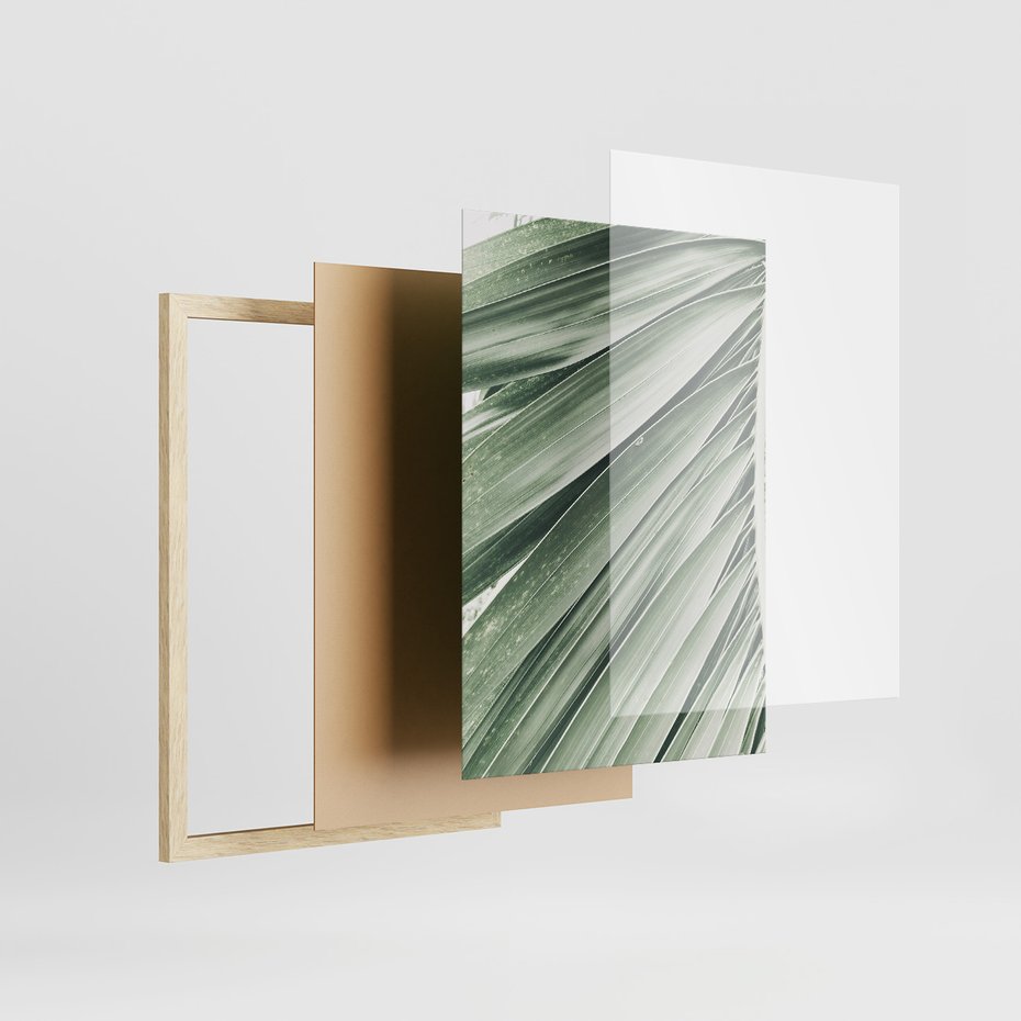 Zestaw obrazy w ramie, plakaty - liście palmowe, rośliny, natura - rama drewno