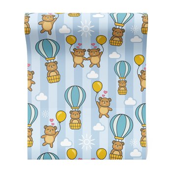 Tapeta - dziecięca, misie, balony, chmury