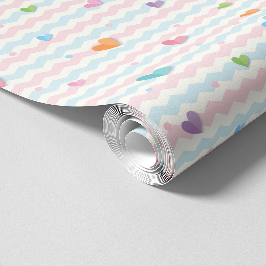 Tapeta - dziecięca, serca, zygzaki,