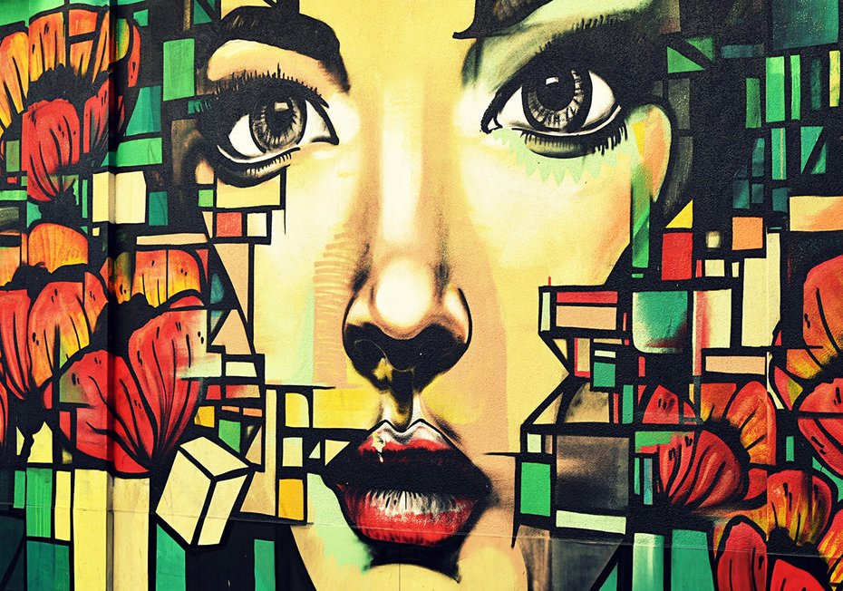 Fototapeta - graffiti, portret, kwiaty