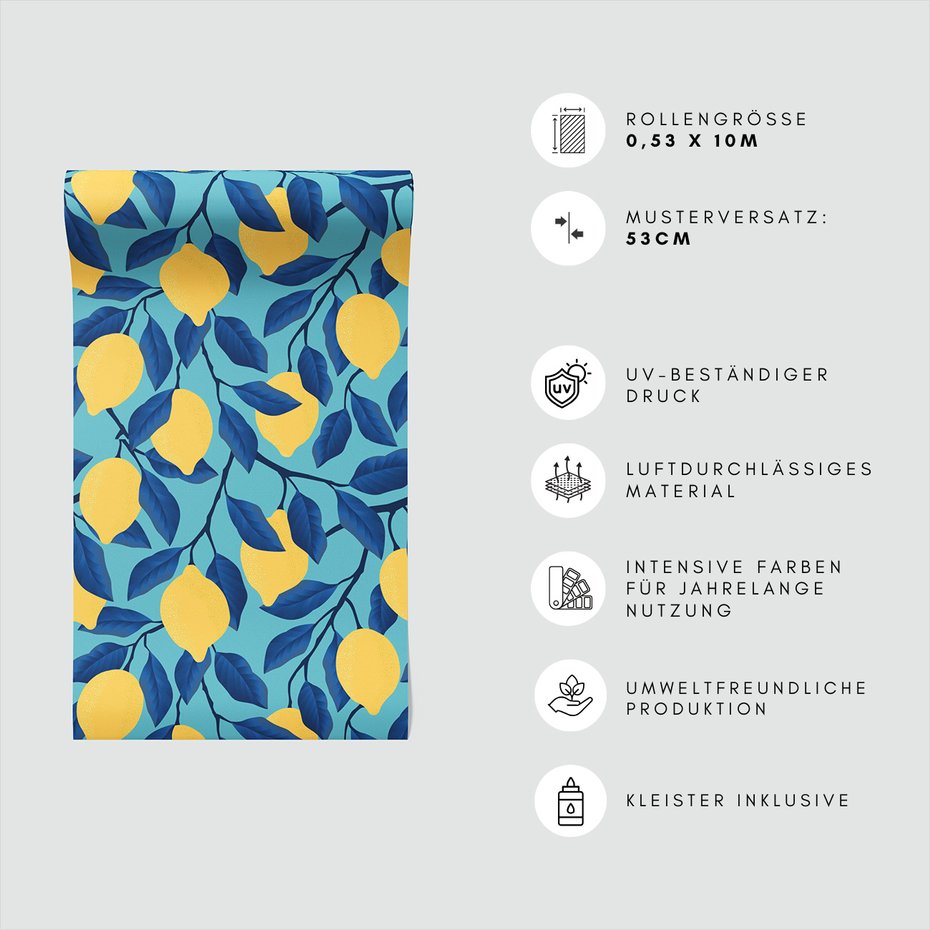 Tapeta - owoce, liście, cytryny