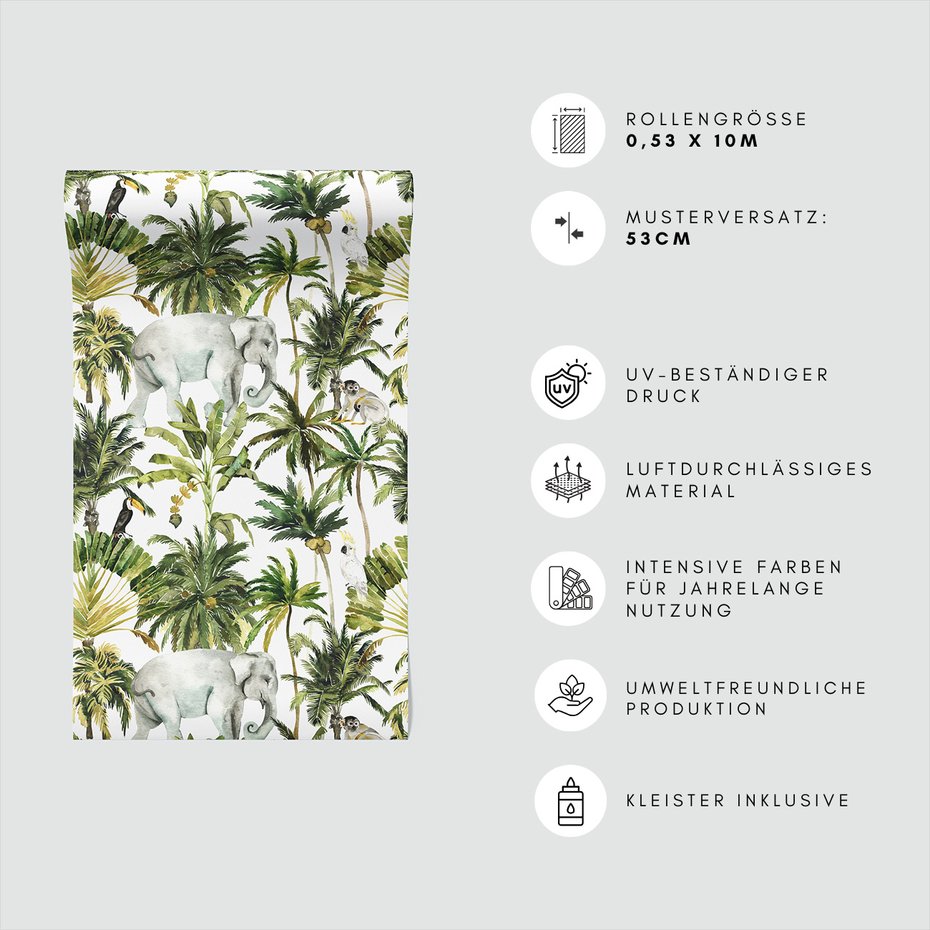 Tapeta - słoń, małpa, dżungla