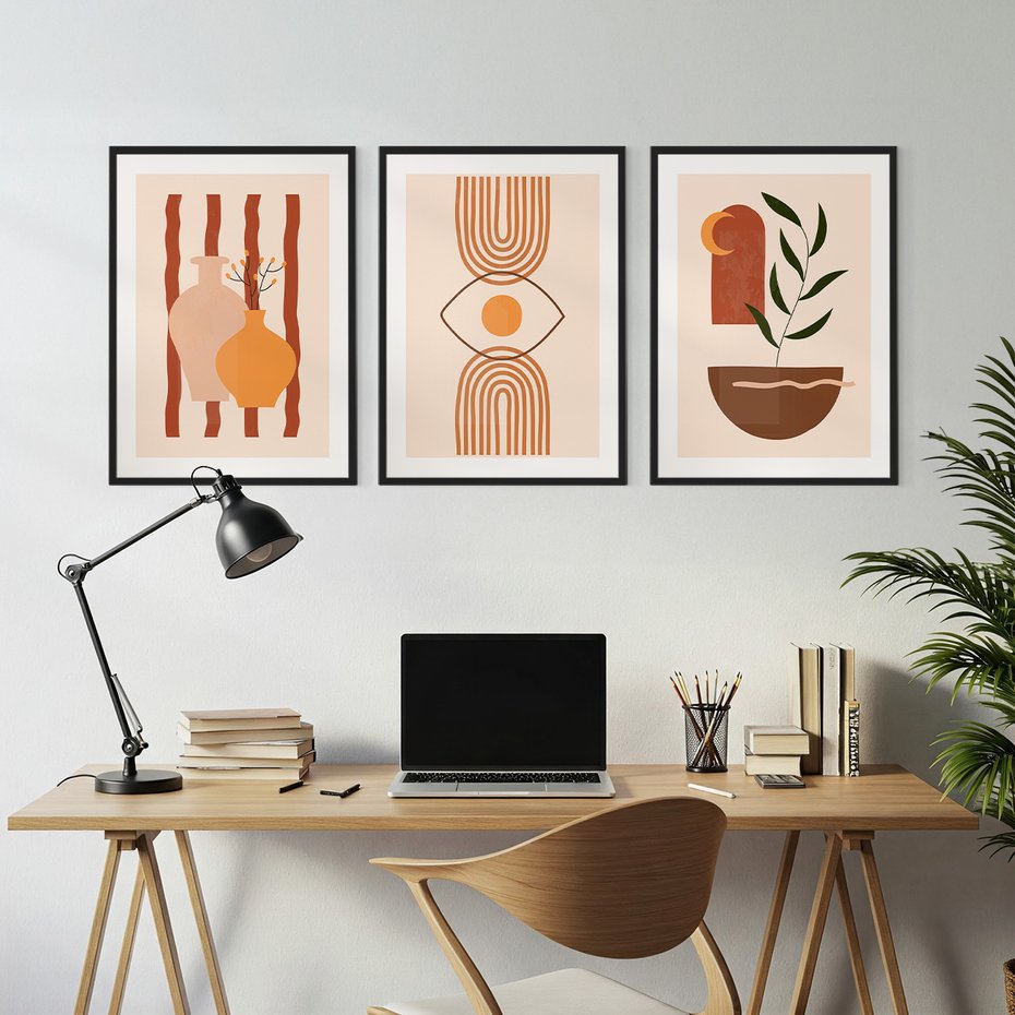 Zestaw obrazy w ramie, plakaty - abstrakcja, boho, minimalizm - rama czarna