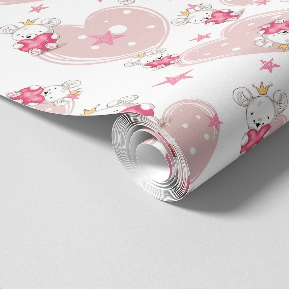 Tapeta - dziecięca, serce, korona, myszka