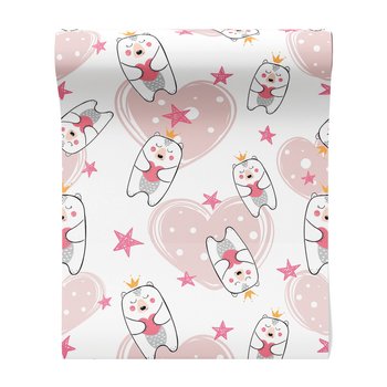 Tapeta - dziecięca, miś, korona, serce