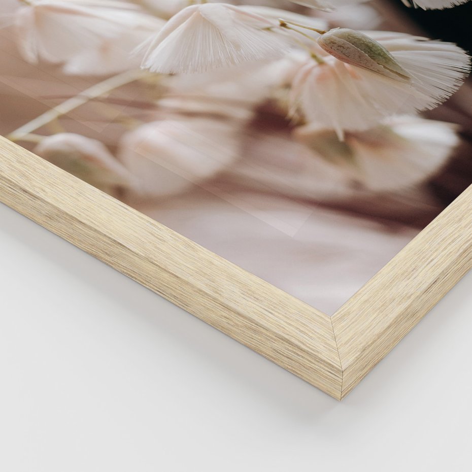 Zestaw obrazy w ramie, plakaty - kwiaty, trawa, pampasowa - rama drewno