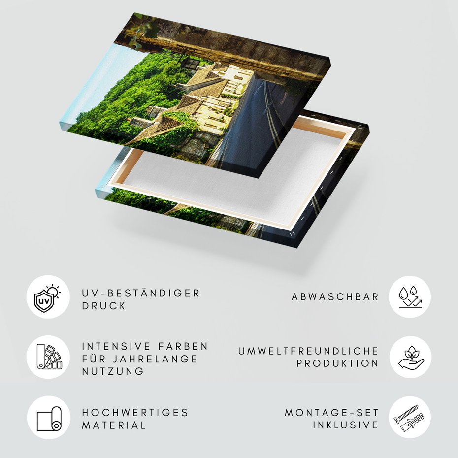 Obraz na płótnie - ulica, domy, zieleń