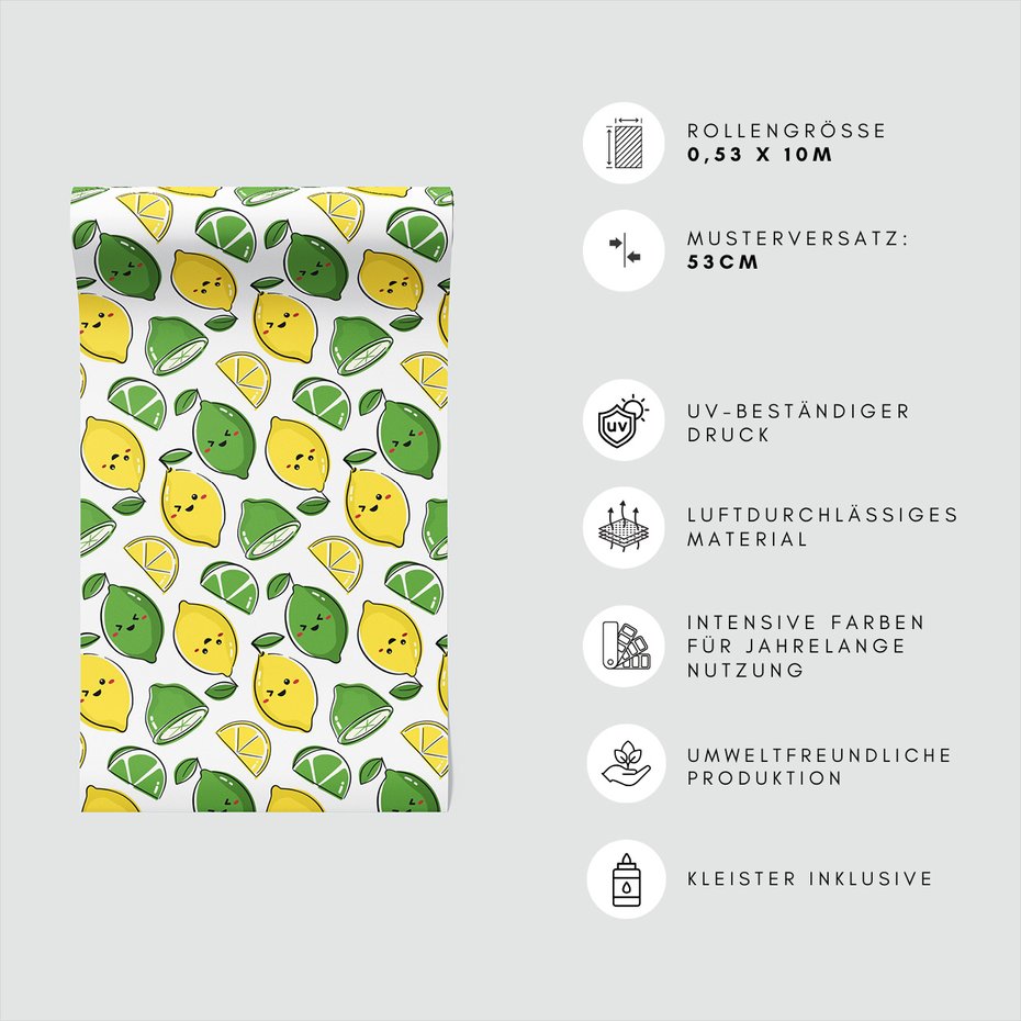 Tapeta - dziecięca, cytryny, limonki,