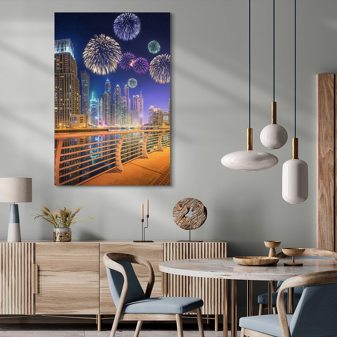 Obraz na płótnie - miasto, fajerwerki, noc