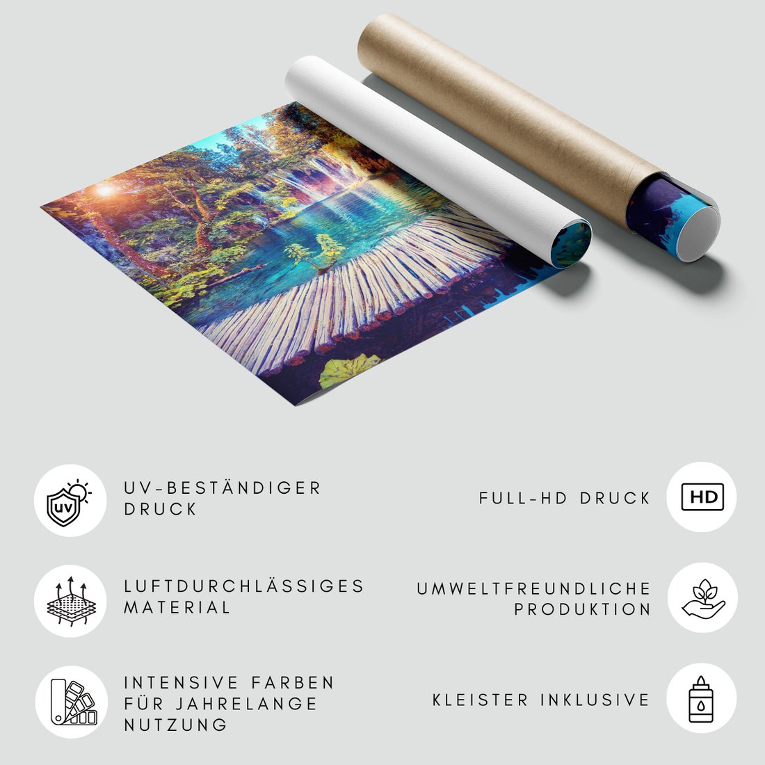 Fototapeta - wodospad, jezioro, las