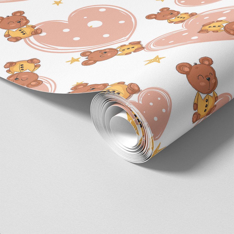 Tapeta - dziecięca, misie, serca, gwiazdy