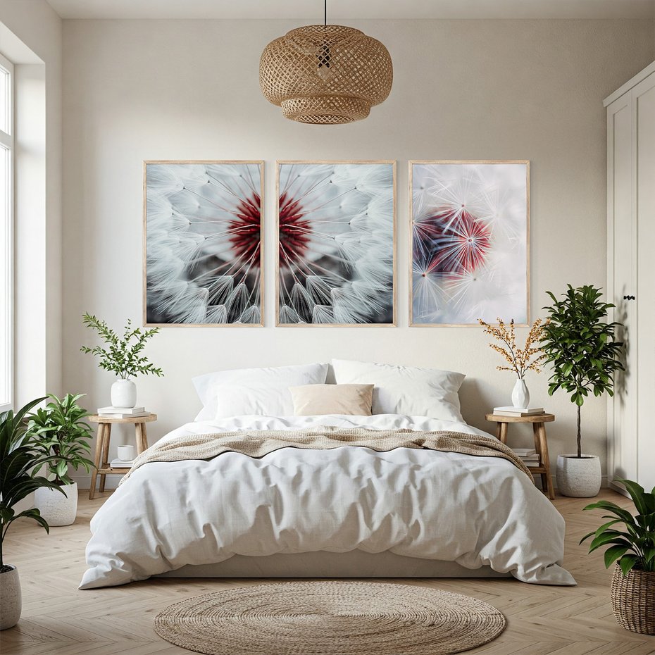 Zestaw obrazy w ramie, plakaty - dmuchawiec, natura, nasiona - rama drewno