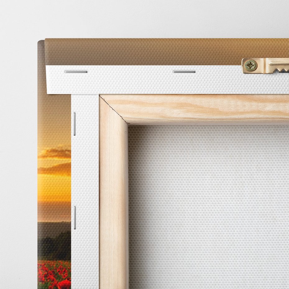 Obraz na płótnie - maki, pole, zachód słońca