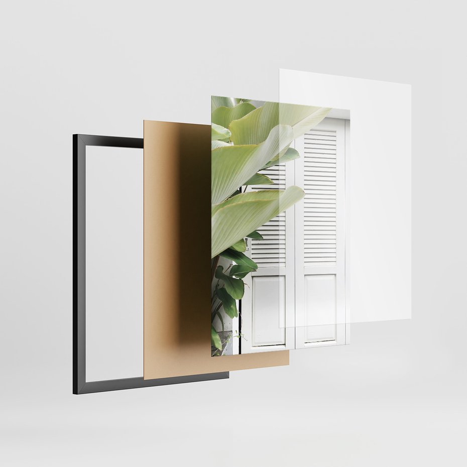 Zestaw obrazy w ramie, plakaty - liście, okno, ściana - rama czarna