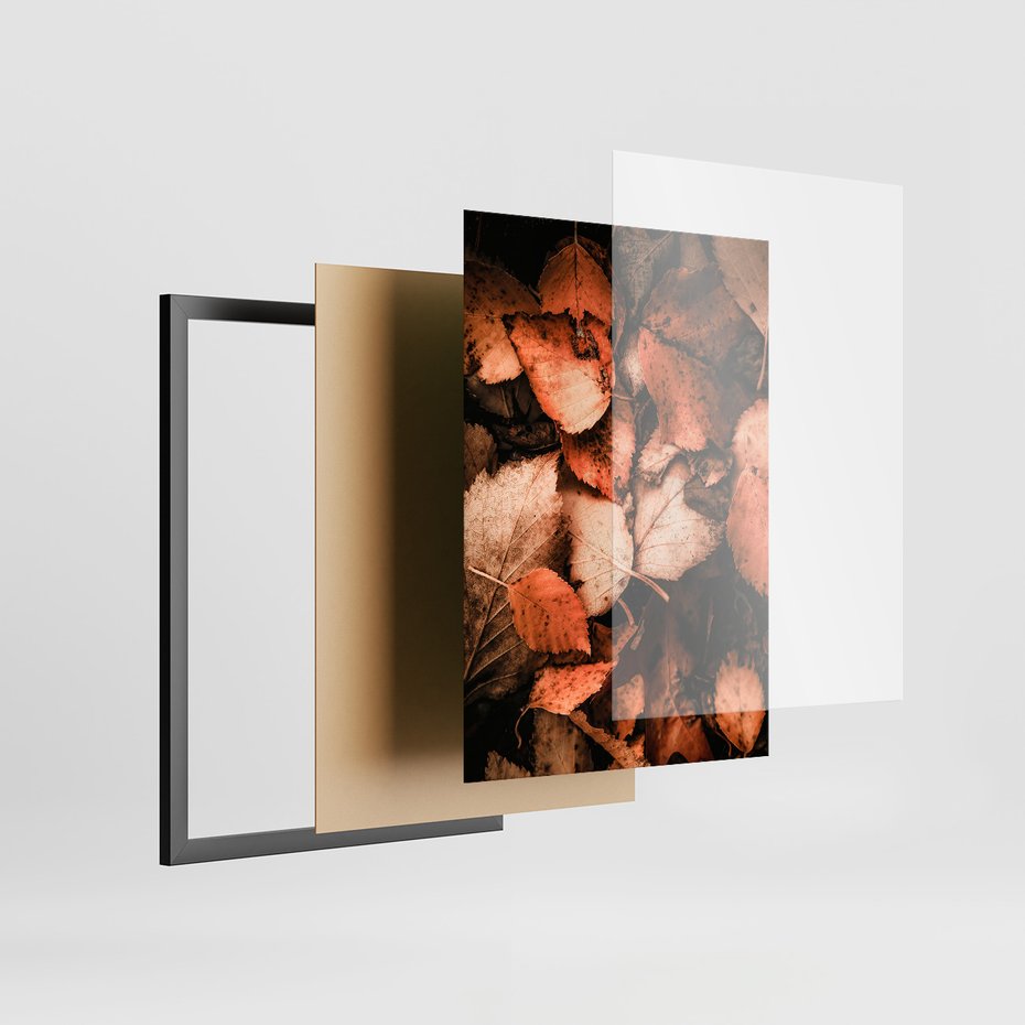 Zestaw obrazy w ramie, plakaty - jesień, liście, las - rama czarna