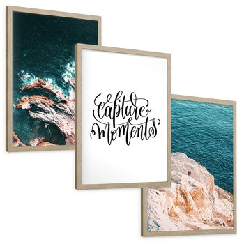 Zestaw obrazy w ramie, plakaty - morze, skały, ocean - rama drewno