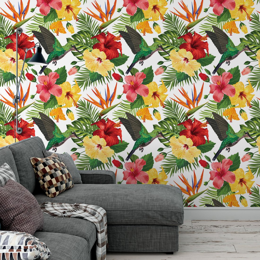 Tapeta - kwiaty, koliber, liście